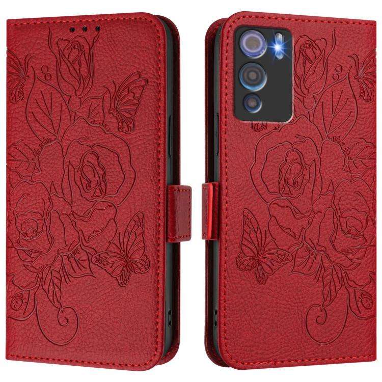 For Doogee N60 Pro Embossed Rose RFID Anti-theft Leather Phone Case(Red)