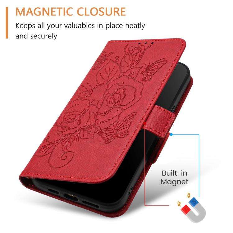 For Doogee N60 Pro Embossed Rose RFID Anti-theft Leather Phone Case(Red)