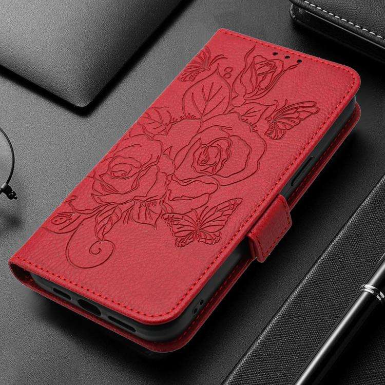 For Doogee N60 Pro Embossed Rose RFID Anti-theft Leather Phone Case(Red)