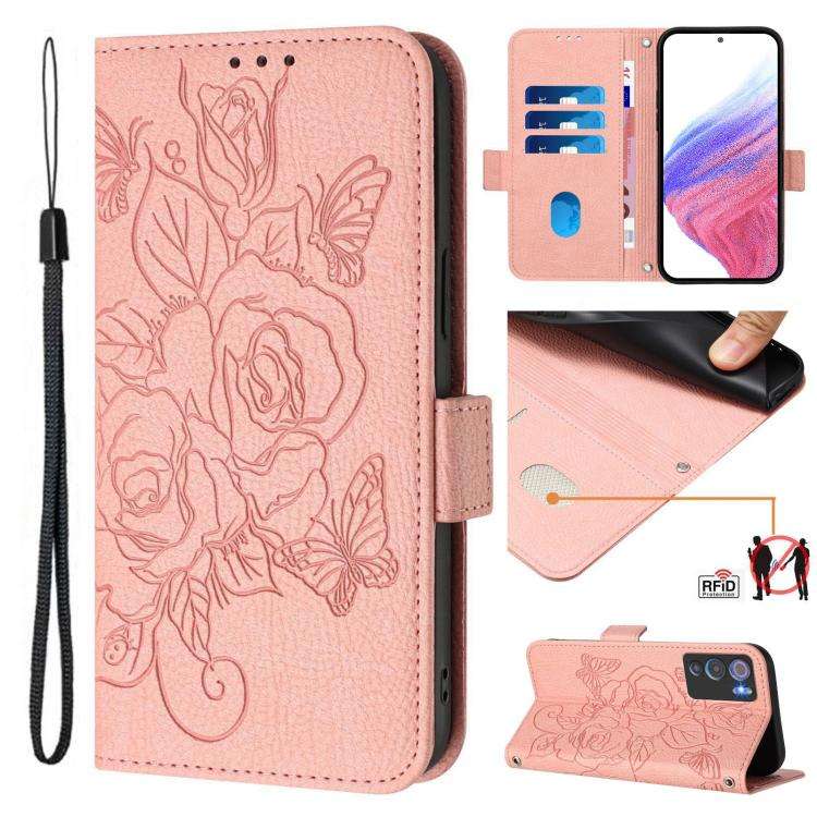 For Doogee N60 Pro Embossed Rose RFID Anti-theft Leather Phone Case(Pink)