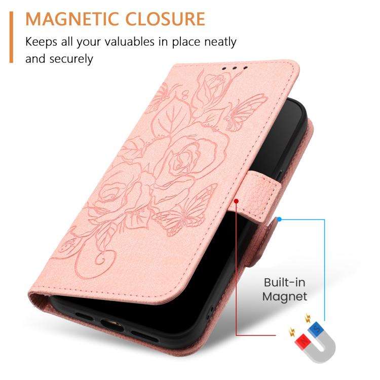 For Doogee N60 Pro Embossed Rose RFID Anti-theft Leather Phone Case(Pink)