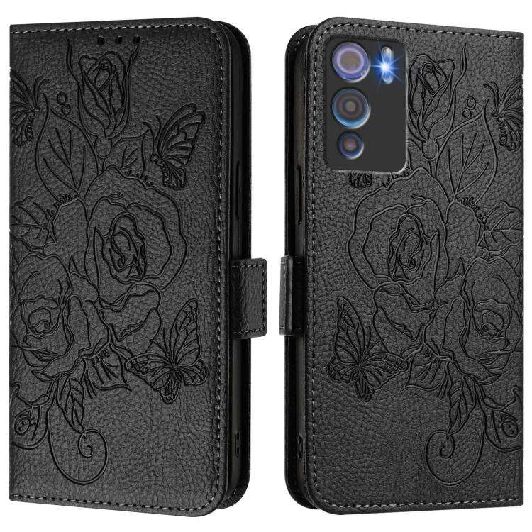 For Doogee N60 Pro Embossed Rose RFID Anti-theft Leather Phone Case(Black)