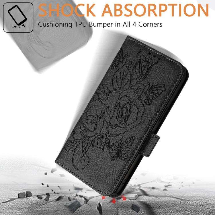 For Doogee N60 Pro Embossed Rose RFID Anti-theft Leather Phone Case(Black)