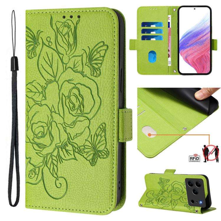 For Doogee Note 56 / Note 56 Pro Embossed Rose RFID Anti-theft Leather Phone Case(Green)