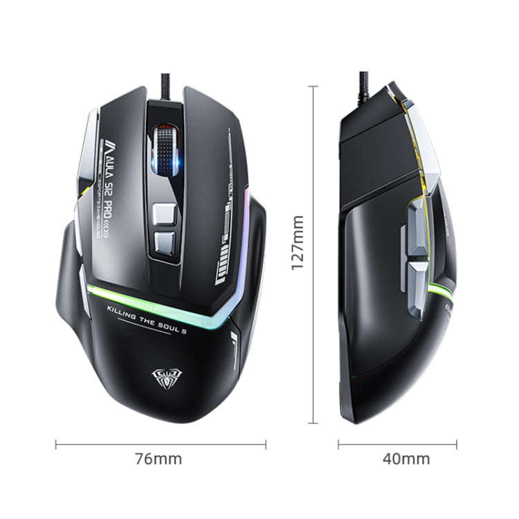 AULA S12 Pro 12800DPI Wired RGB Gaming Mouse(Black)