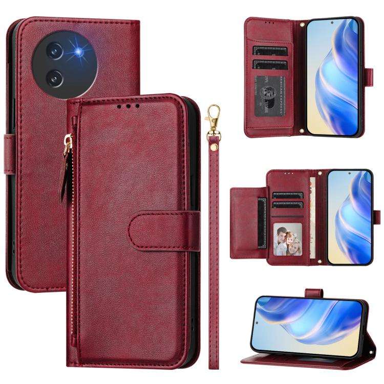 For Doogee Note 59 / Note 59 Pro Multi-Card Slots Zipper Wallet Leather Phone Case(Dark Red)