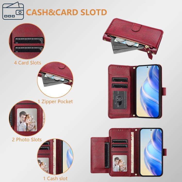 For Doogee Note 59 / Note 59 Pro Multi-Card Slots Zipper Wallet Leather Phone Case(Dark Red)