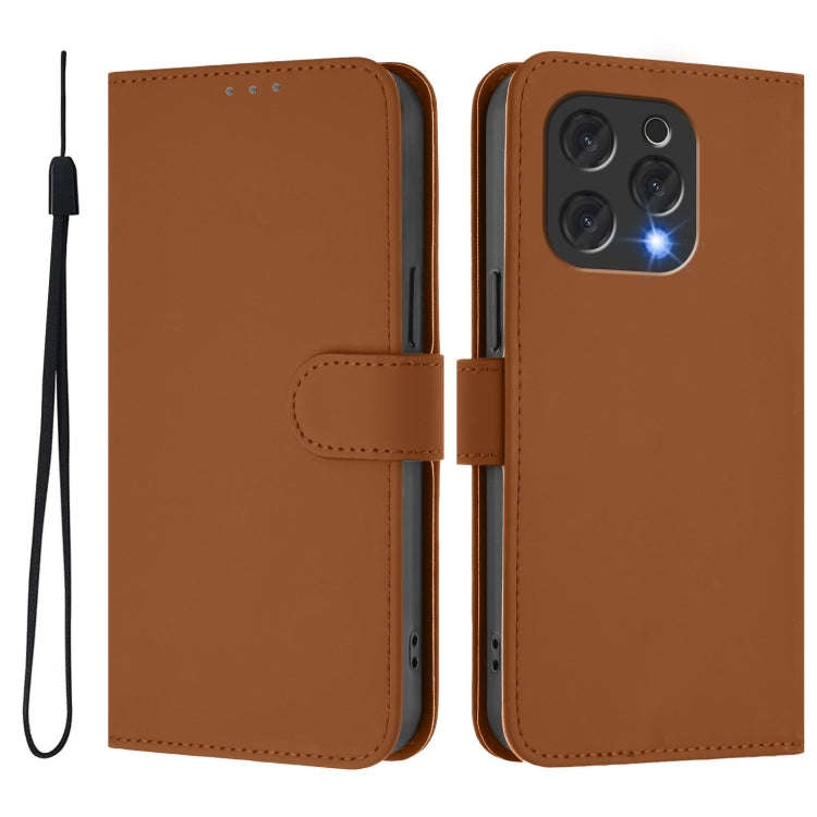 For Doogee N55 Plus Skin Feel Solid Color Leather Phone Case with Lanyard(Brown)