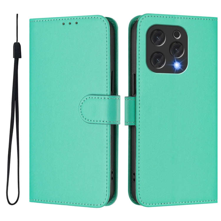 For Doogee N55 Plus Skin Feel Solid Color Leather Phone Case with Lanyard(Green)