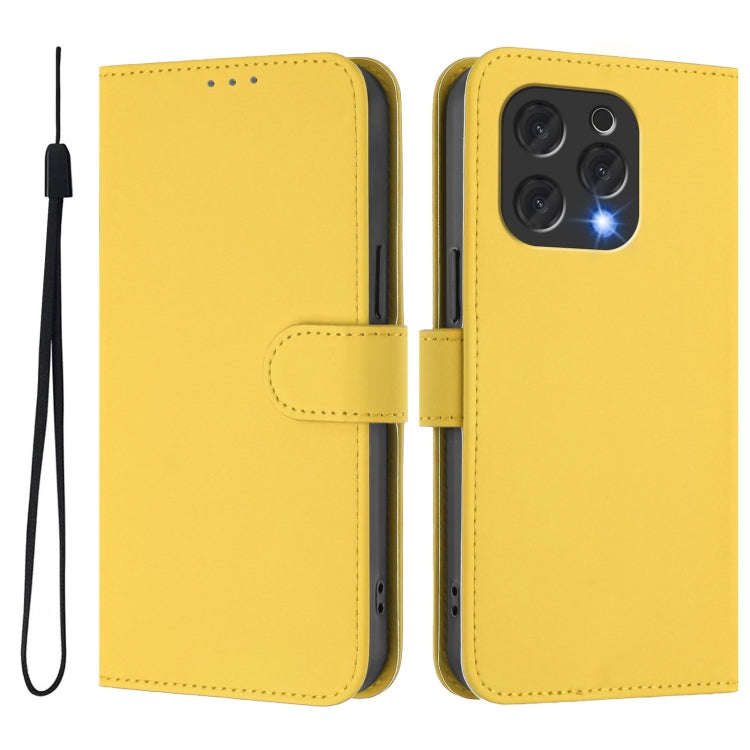 For Doogee N55 Plus Skin Feel Solid Color Leather Phone Case with Lanyard(Lemon Yellow)