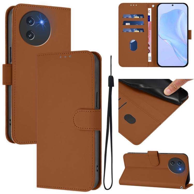 For Doogee Note 59 / Note 59 Pro Skin Feel Solid Color Leather Phone Case with Lanyard(Brown)