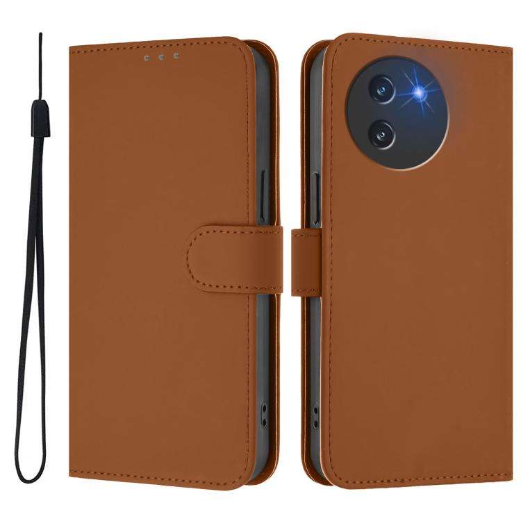 For Doogee Note 59 / Note 59 Pro Skin Feel Solid Color Leather Phone Case with Lanyard(Brown)