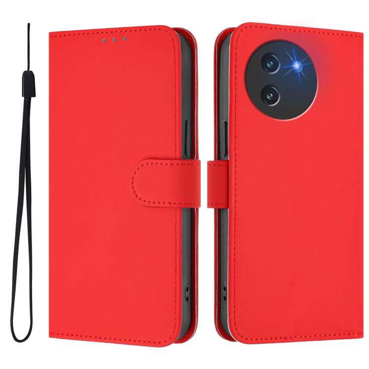 For Doogee Note 59 / Note 59 Pro Skin Feel Solid Color Leather Phone Case with Lanyard(Red)
