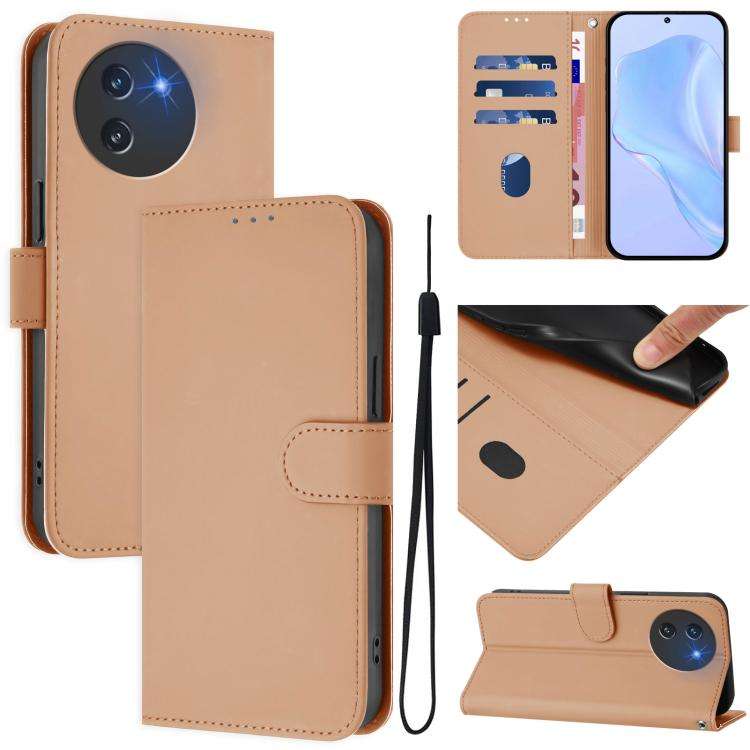 For Doogee Note 59 / Note 59 Pro Skin Feel Solid Color Leather Phone Case with Lanyard(Nude)