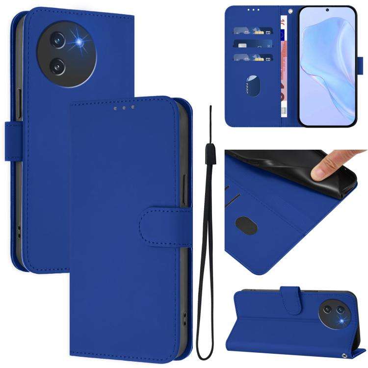 For Doogee Note 59 / Note 59 Pro Skin Feel Solid Color Leather Phone Case with Lanyard(Dark Blue)