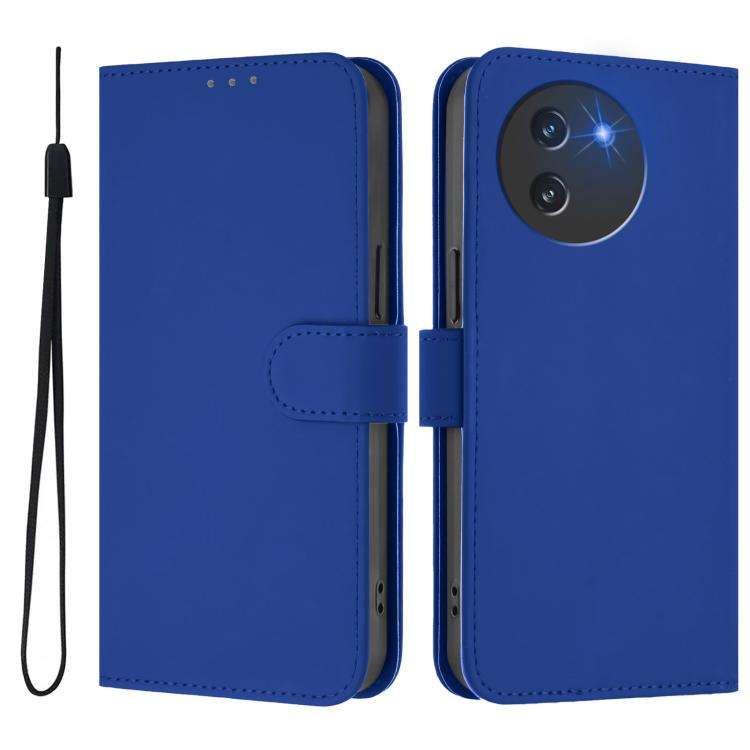 For Doogee Note 59 / Note 59 Pro Skin Feel Solid Color Leather Phone Case with Lanyard(Dark Blue)