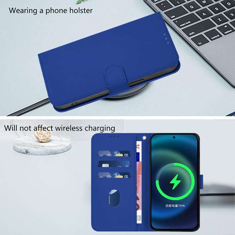For Doogee Note 59 / Note 59 Pro Skin Feel Solid Color Leather Phone Case with Lanyard(Dark Blue)