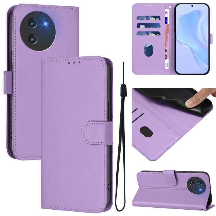 For Doogee Note 59 / Note 59 Pro Skin Feel Solid Color Leather Phone Case with Lanyard(Lavender P...