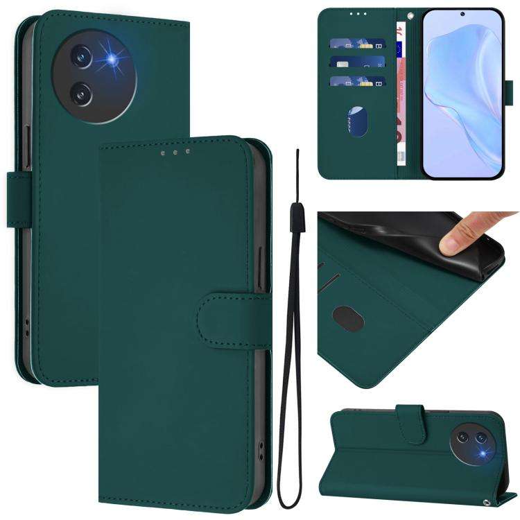 For Doogee Note 59 / Note 59 Pro Skin Feel Solid Color Leather Phone Case with Lanyard(Dark Green)