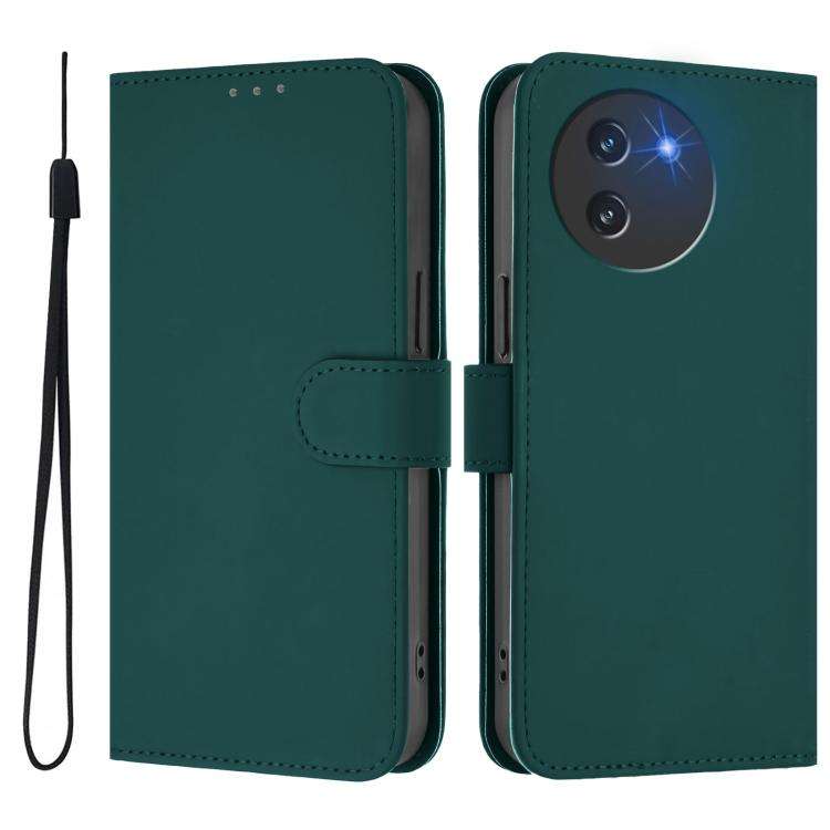 For Doogee Note 59 / Note 59 Pro Skin Feel Solid Color Leather Phone Case with Lanyard(Dark Green)