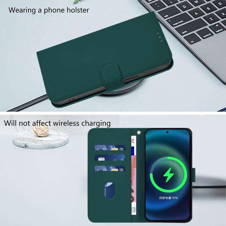 For Doogee Note 59 / Note 59 Pro Skin Feel Solid Color Leather Phone Case with Lanyard(Dark Green)