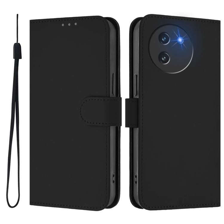 For Doogee Note 59 / Note 59 Pro Skin Feel Solid Color Leather Phone Case with Lanyard(Black)