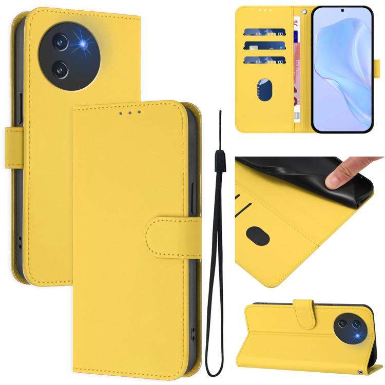 For Doogee Note 59 / Note 59 Pro Skin Feel Solid Color Leather Phone Case with Lanyard(Lemon Yellow)