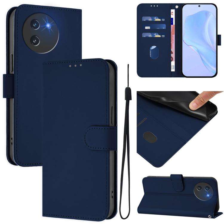 For Doogee Note 59 / Note 59 Pro Skin Feel Solid Color Leather Phone Case with Lanyard(Navy Blue)