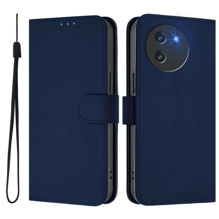 For Doogee Note 59 / Note 59 Pro Skin Feel Solid Color Leather Phone Case with Lanyard(Navy Blue)