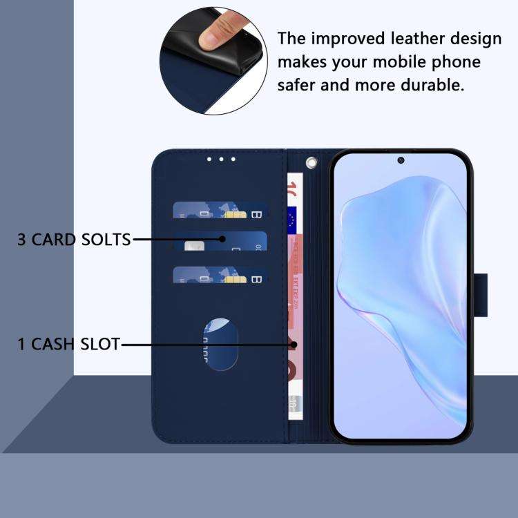 For Doogee Note 59 / Note 59 Pro Skin Feel Solid Color Leather Phone Case with Lanyard(Navy Blue)