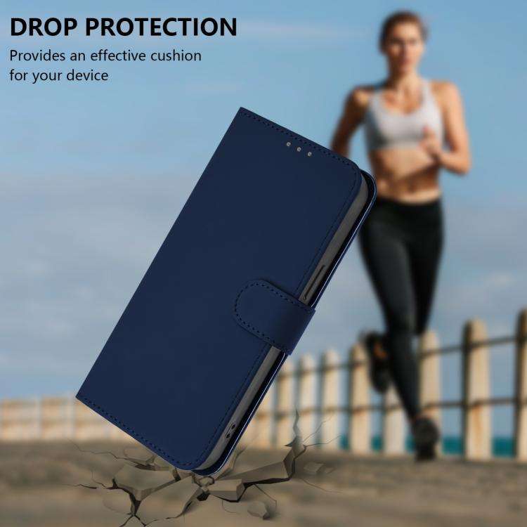 For Doogee Note 59 / Note 59 Pro Skin Feel Solid Color Leather Phone Case with Lanyard(Navy Blue)