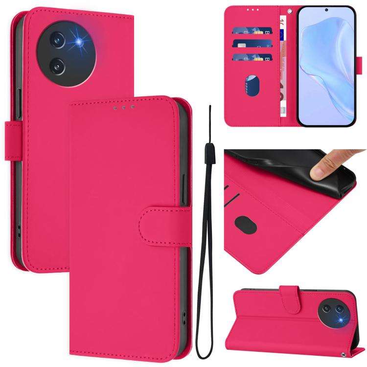 For Doogee Note 59 / Note 59 Pro Skin Feel Solid Color Leather Phone Case with Lanyard(Rose Red)