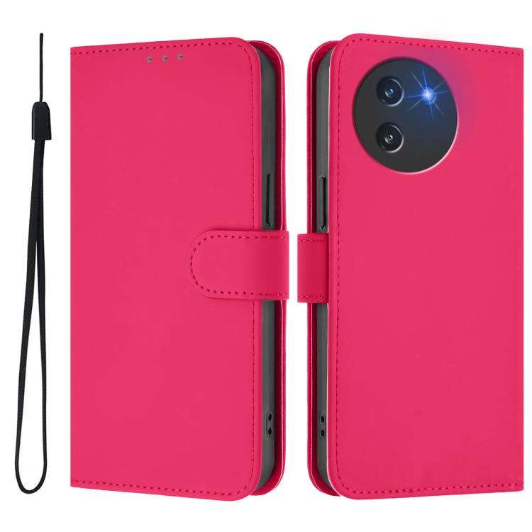 For Doogee Note 59 / Note 59 Pro Skin Feel Solid Color Leather Phone Case with Lanyard(Rose Red)