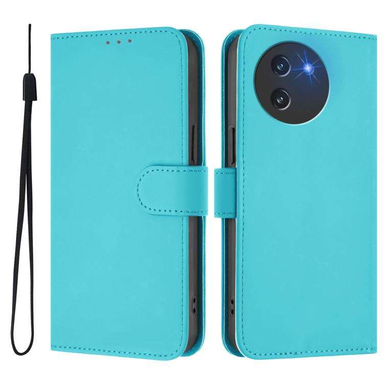 For Doogee Note 59 / Note 59 Pro Skin Feel Solid Color Leather Phone Case with Lanyard(Lake Blue)