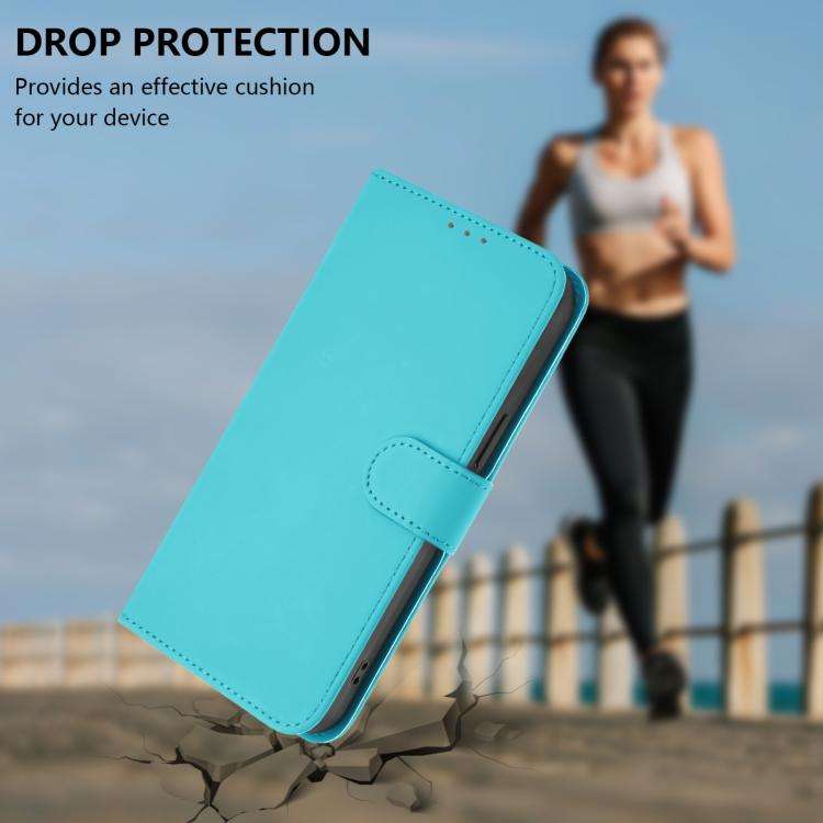 For Doogee Note 59 / Note 59 Pro Skin Feel Solid Color Leather Phone Case with Lanyard(Lake Blue)