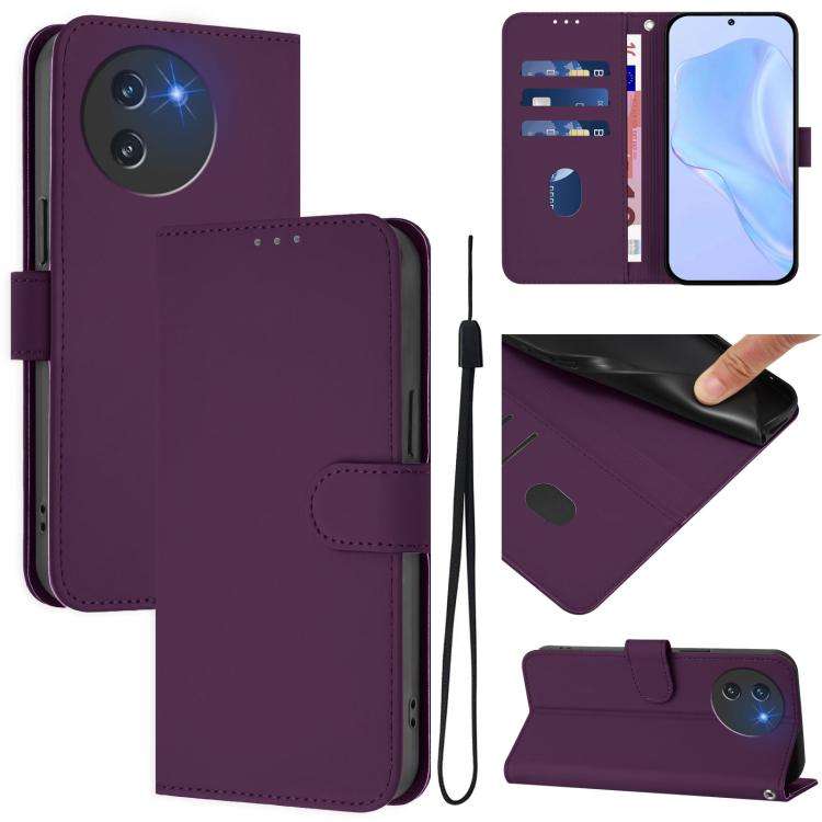 For Doogee Note 59 / Note 59 Pro Skin Feel Solid Color Leather Phone Case with Lanyard(Violet)
