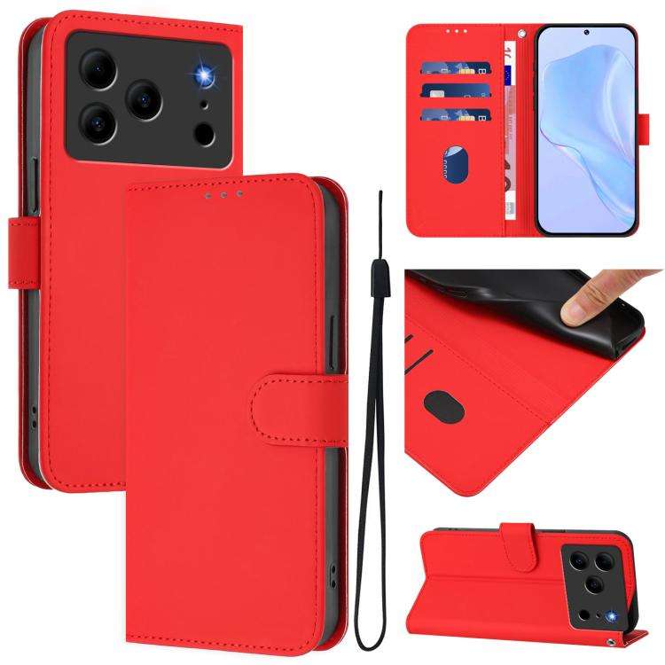 For Doogee Note 56 / Note 56 Pro Skin Feel Solid Color Leather Phone Case with Lanyard(Red)