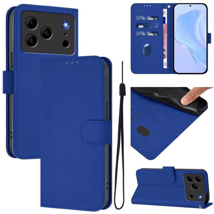 For Doogee Note 56 / Note 56 Pro Skin Feel Solid Color Leather Phone Case with Lanyard(Dark Blue)