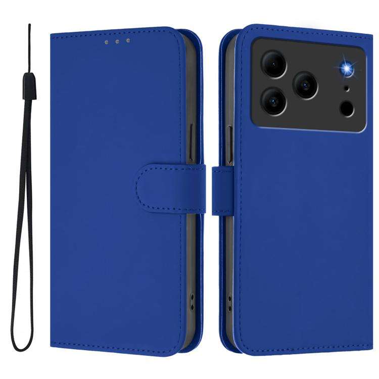 For Doogee Note 56 / Note 56 Pro Skin Feel Solid Color Leather Phone Case with Lanyard(Dark Blue)