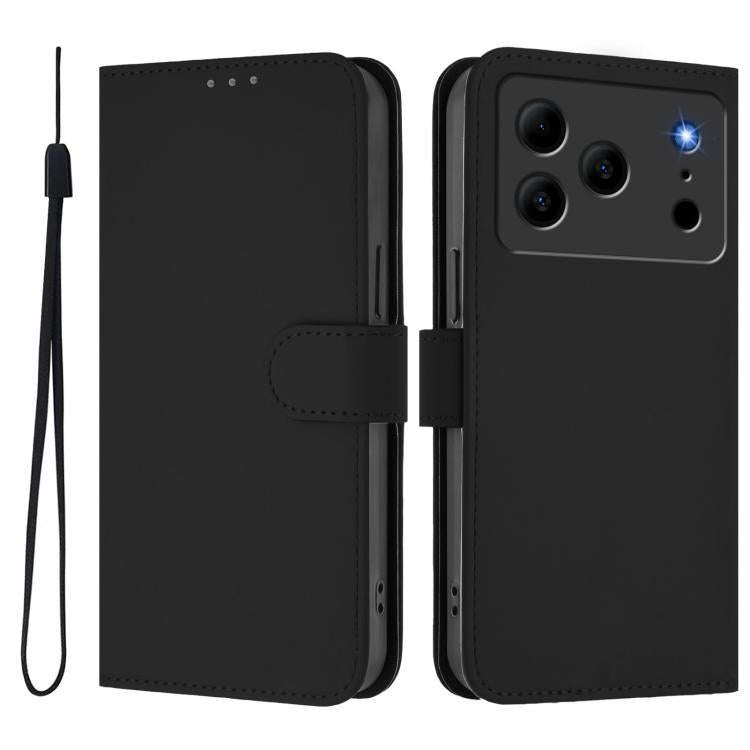 For Doogee Note 56 / Note 56 Pro Skin Feel Solid Color Leather Phone Case with Lanyard(Black)