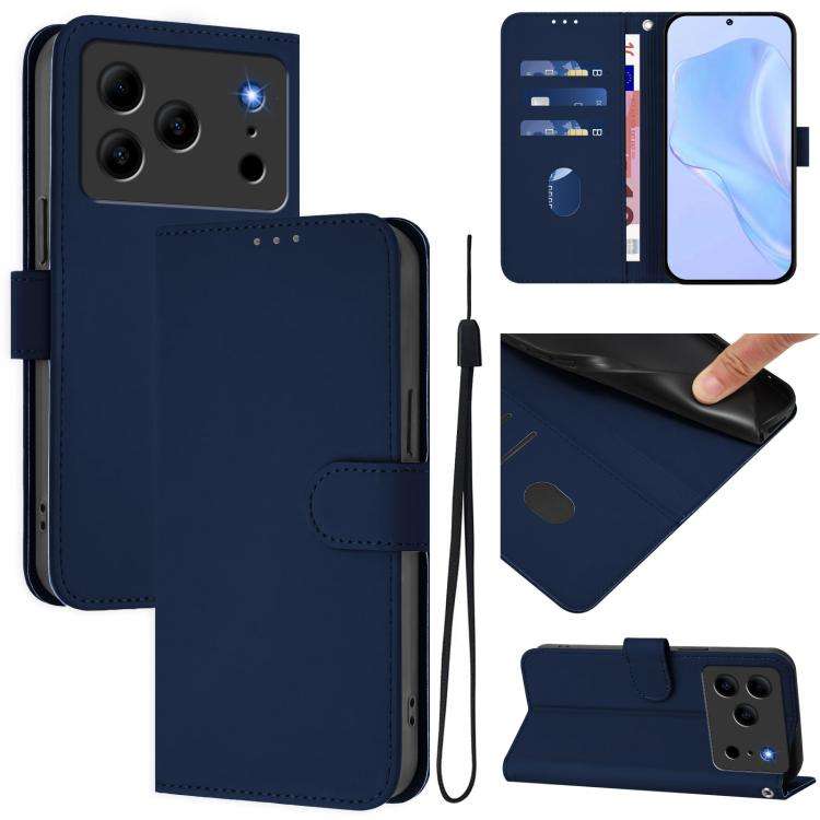 For Doogee Note 56 / Note 56 Pro Skin Feel Solid Color Leather Phone Case with Lanyard(Navy Blue)