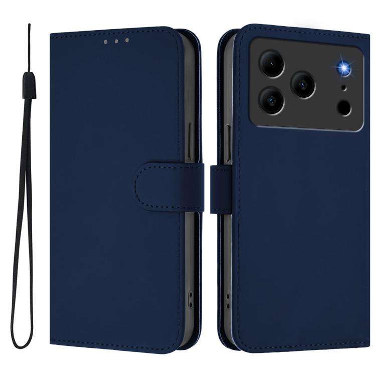 For Doogee Note 56 / Note 56 Pro Skin Feel Solid Color Leather Phone Case with Lanyard(Navy Blue)