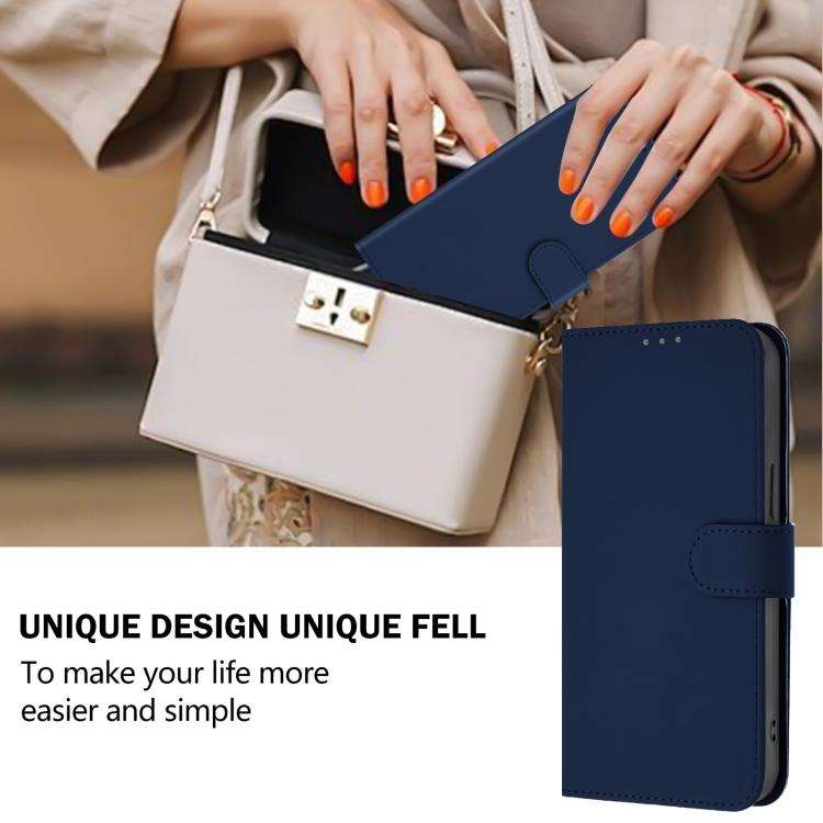 For Doogee Note 56 / Note 56 Pro Skin Feel Solid Color Leather Phone Case with Lanyard(Navy Blue)