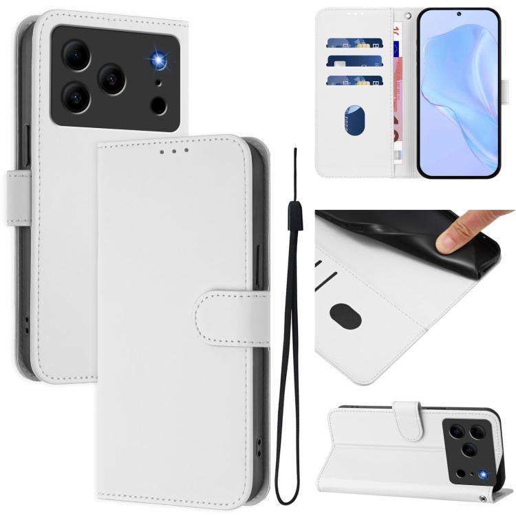 For Doogee Note 56 / Note 56 Pro Skin Feel Solid Color Leather Phone Case with Lanyard(White)