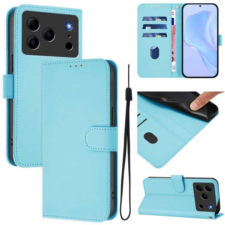 For Doogee Note 56 / Note 56 Pro Skin Feel Solid Color Leather Phone Case with Lanyard(Sky Blue)