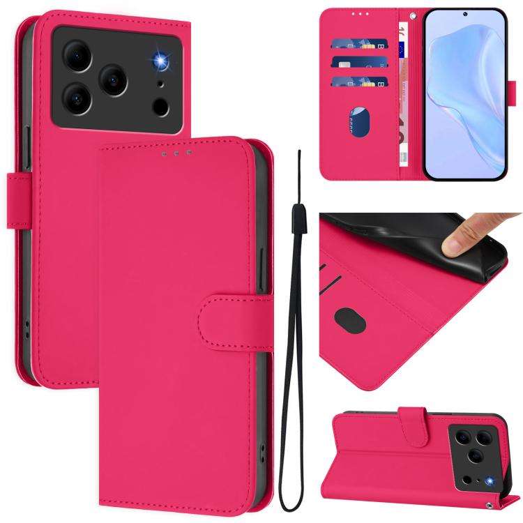 For Doogee Note 56 / Note 56 Pro Skin Feel Solid Color Leather Phone Case with Lanyard(Rose Red)