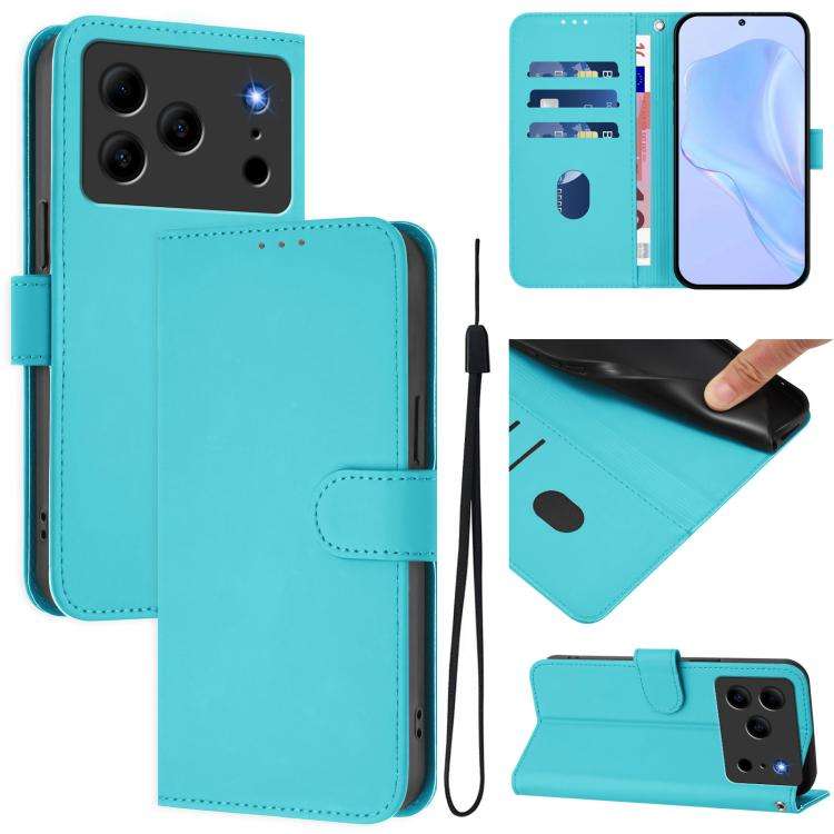 For Doogee Note 56 / Note 56 Pro Skin Feel Solid Color Leather Phone Case with Lanyard(Lake Blue)