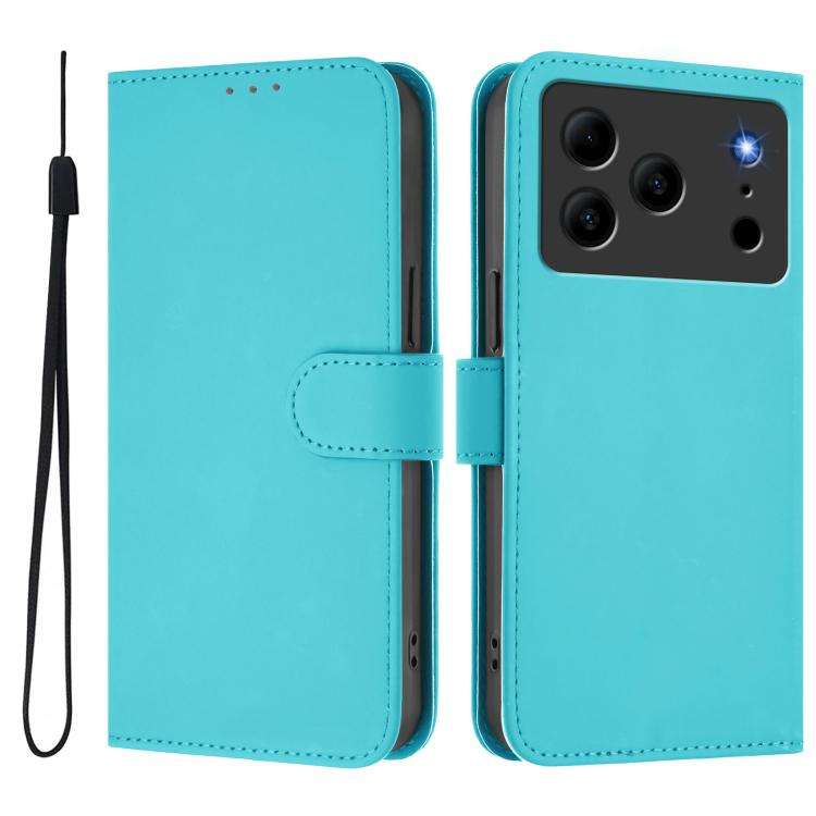 For Doogee Note 56 / Note 56 Pro Skin Feel Solid Color Leather Phone Case with Lanyard(Lake Blue)