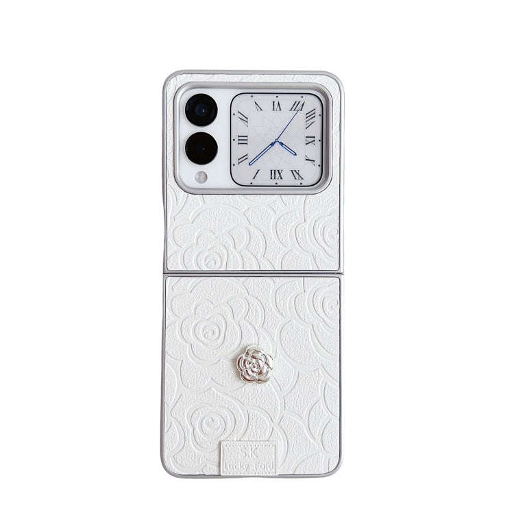 For Huawei nova Flip 3D Camellia Plaid Fabric DIY PC Phone Case(White)
