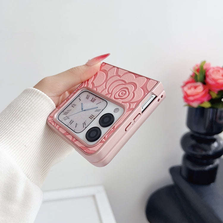 For Huawei nova Flip 3D Camellia Plaid Fabric DIY PC Phone Case(White)